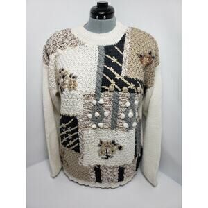 Bentley Women's Cardigan Knit Sweater Size Large Padded shoulders ivory